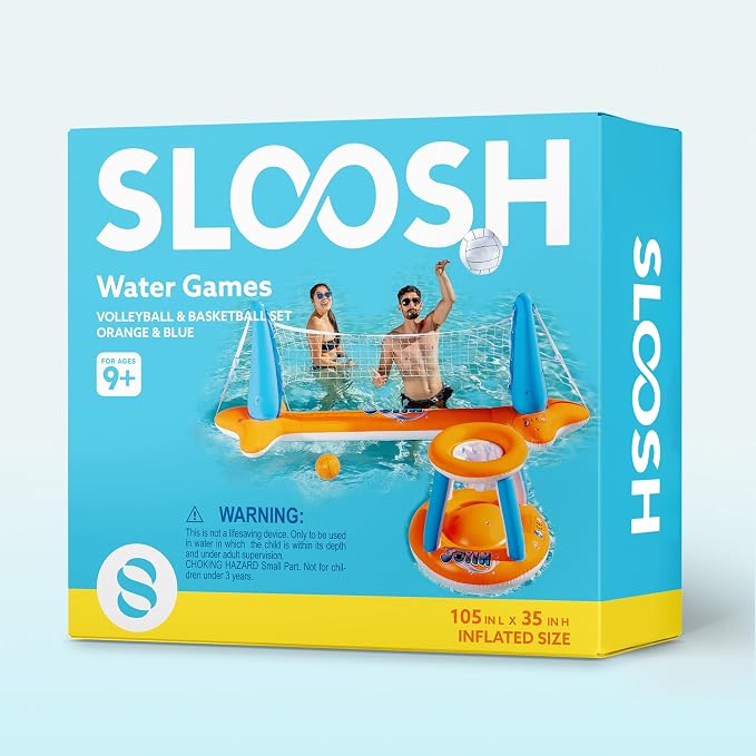 JOYIN Pool Toys Games Set-Inflatable Pool Float Set Volleyball Net & Basketball Hoops, 2 in1 Floating Swimming Game Toy, Volleyball Swimming Pool Game for Kids and Adults, Backyard Beach Summer Toys