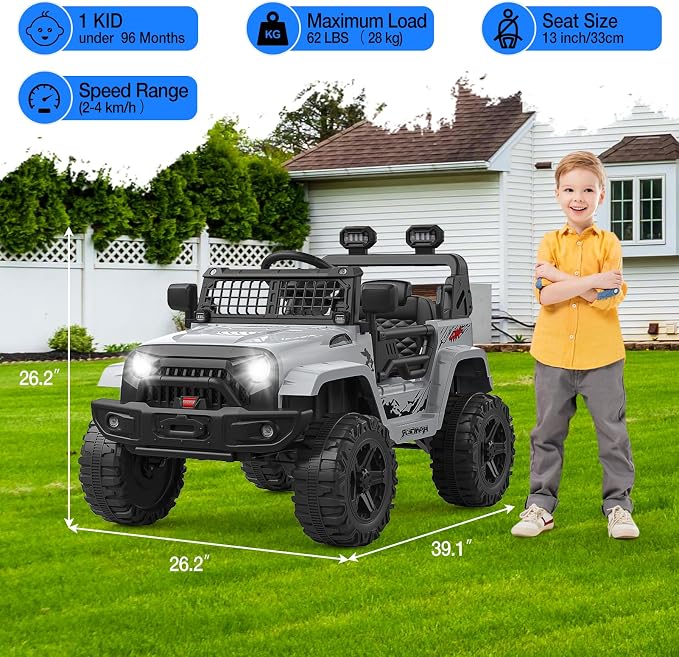 GarveeLife 12V Kids Electric Ride On Truck Car w/Parent Remote Control, Spring Suspension, LED Lights & AUX Port | Outdoor Ride Toy for Boys Girls