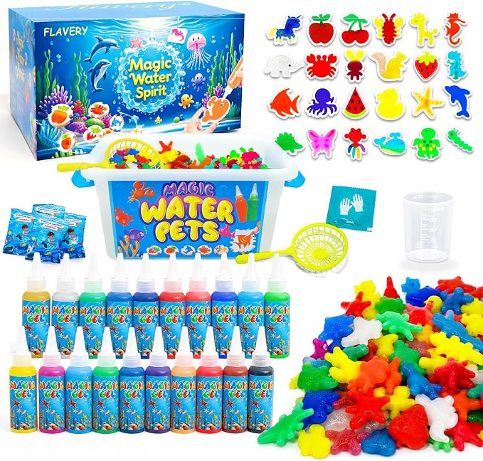 Magic Water Elf Toy Kit with 20 Magic Gels and 24 Molds, DIY Party Favors | Craft for Kids, Aqua Squishy Set, Birthday Gifts, Create Your Own Water Pets