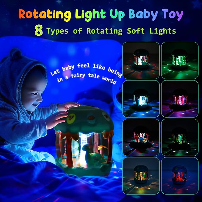 M SANMERSEN Baby Boy Toys, Dinosaur Rotating Light Up Musical Baby Toys for 12-18 Months Newborn Infant Crawling Tummy Time Toys, Birthday Easter Gifts for Baby Boys- Green