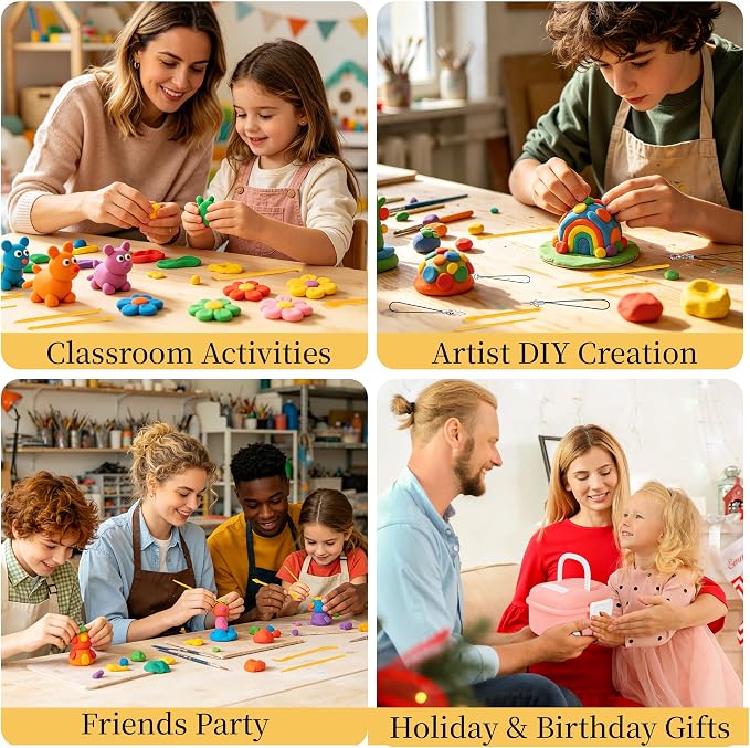 148 Pcs Polymer Clays 62 Bright Colors Oven Bake Clay Non-Sticky Modeling Clay DIY Starter Kit with Sculpting Tool and Accessories for Artists Jewelry Making Craft Gifts