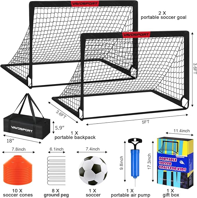Kids Soccer Goals for Backyard Set - 2 of 4' x 3' Portable Soccer Goal Training Equipment, Pop Up Toddler Soccer Net with Soccer Ball, Soccer Set for Kids and Youth Outdoor Games, Sports, Play