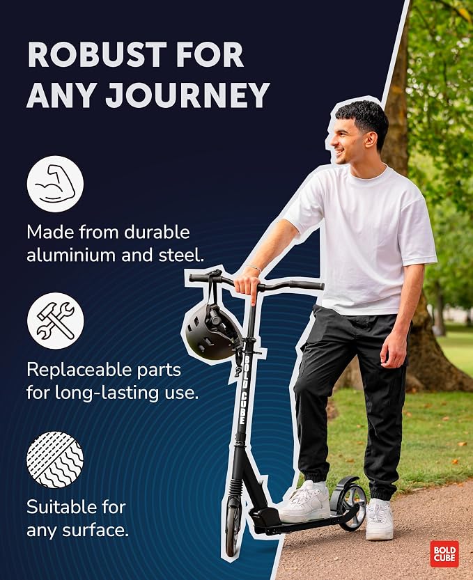 BOLDCUBE Big 2 Wheeler | Scooter for Kids & Teens Ages 7+ Years | Play & Commute | Front Suspension Fit with 200MM Wheels | Height Adjustable 86 to 111 cm