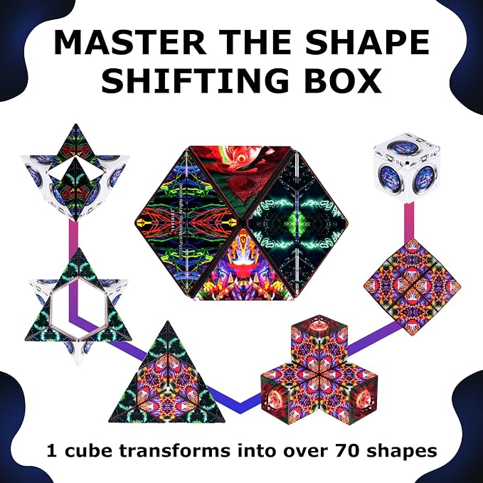 Shashibo Sensory Fidget Toy for Adults & Kids, Stress Relief Fidget Toy for Adults, Teens & Kids, Cool Fidget Toys for Desk, Classroom Must Have, Sensory Shape Shifting Cube, 100+ Possible Shapes