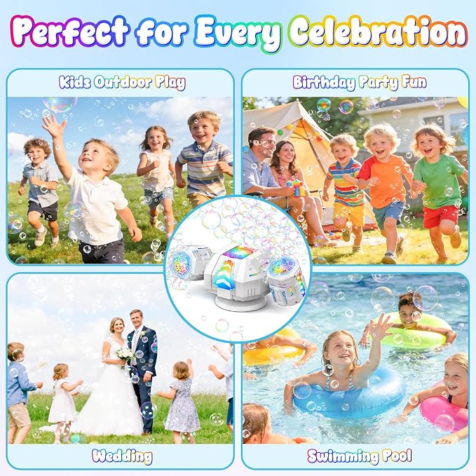 2026 RC Bubble Machine, 30000+ Big Bubbles Automatic Bubble Maker, Rechargeable Bubble Blower with 360° Rotation, 9 Lights & 2 Speeds, Outdoor Bubble Toys Gifts for Kids, Weddings, Birthday Parties