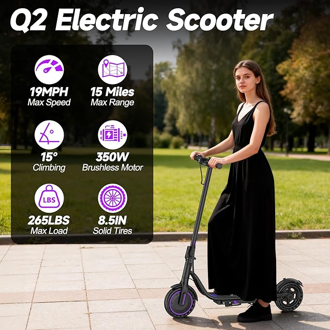 VOLPAM Electric Scooter, 350W/500W/800W/1000W/250W Powerful Motor & 19/22/ 9 MPH Top Speed, 16-28-10 Miles Long Range, Folding E Scooter Choice