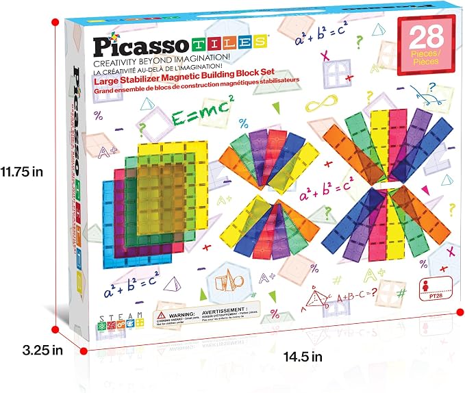 PicassoTiles Large Stabilizer Building Block Base Magnetic Building Block Tiles Jumbo XL Plate Foundation Kit Magnet Tile Stacking STEM Toy Set Compatible Education Construction Learning Square Set