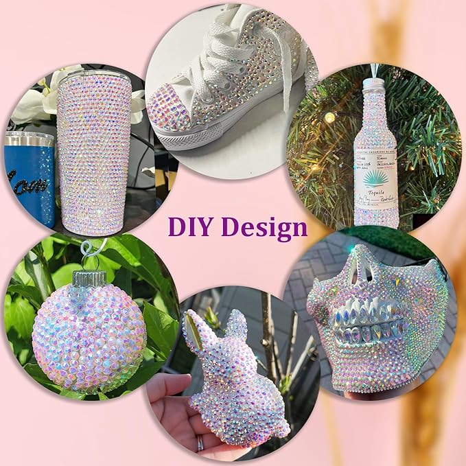 Resin Jelly Rhinestones for Crafting with B7000 Jewelry Glue, 1 Box Transparent AB Flatback Crystal with 3Pcs 10ml Glue, Bedazzling Non Hotfix Gems for DIY Tumblers Clothing Shoes Manicure