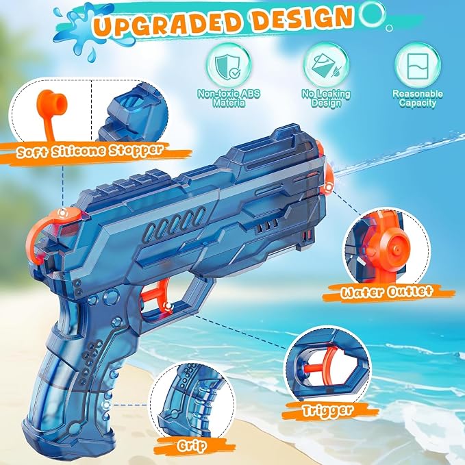 Water Squirt Guns Toys for Kids: Leakproof Super Water Gun for Boys Girls Adults - Small Outdoor Water Gun Toy for Pool Beach Swimming Summer Games Yard Party (2 Pack)