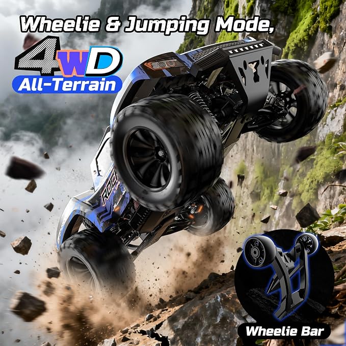DEERC 1:12 Fast RC Cars 45KPH, 4WD High Speed Short Course RC Truck, Off-Road All Terrain Remote Control Car with 2 Batteries & Spare Tire, 2.4GHz Desert RC Monster Truck for Adults Kids Boys Gift