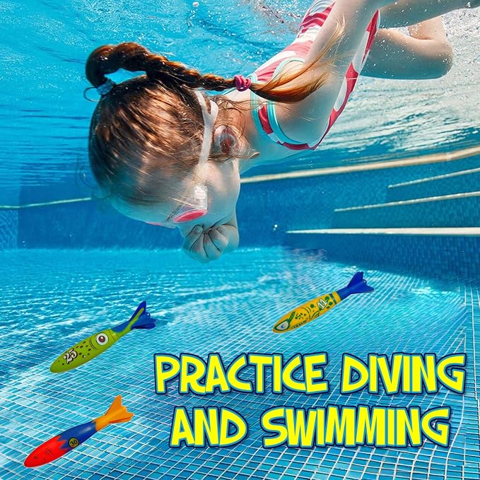 Haktoys Shark Dive Rings & Torpedo Pool Toys for Kids & Toddlers, Sinking Diving Toys for Swim Training, Underwater Pool Games with Fish Rings & Torpedoes, Summer Water Toys for Boys & Girls