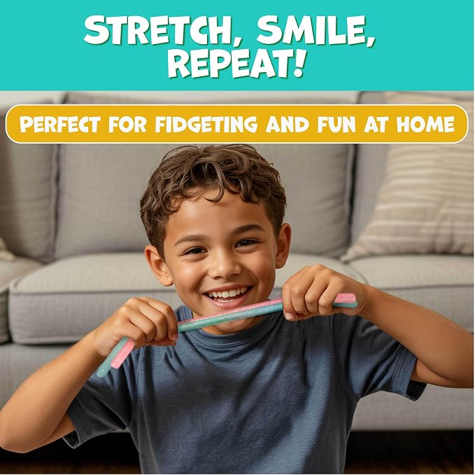BUNMO Sensory Toys Stretchy Strings for Toddlers 3+ - Stimulating & Addictive Fidget Toys for Kids - Hours of Fun for Kids - Non-Mouthable Toy 3+ - Glitter 6 Pack