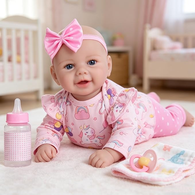Milidool Baby Doll Girl, 17 inch Realistic Soft Body Reborn Baby Doll Real Life Cute Baby with Accessories for 3+ Year Old Gifts