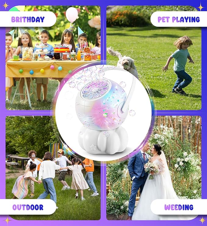 Rechargeable Bubble Machine - 7 Color LED Light, 10 Large Wands, 20oz(600ml) Tank - Automatic Bubbles Maker Blower - Outdoor Toys for Toddlers 1-3, Kids Age 3+, Parties, Boys Girls Birthday Gifts