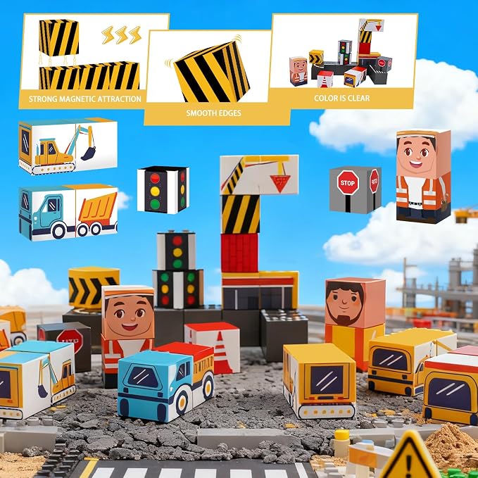 Travel Magnetic Blocks Toys Portable, 40PCS Construction Magnet Building Tiles Road Trip Activities for Toddlers Kids Ages 3-8, STEM Sensory Toys Birthday Gift for Boy