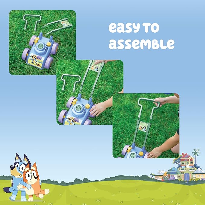 BLUEY Bubble Lawn Mower for Toddlers, Bubble Blowing Machine with Sound for Indoor and Outdoor Gardening Toy, Plays Bluey Music, Birthday, Party Favor for Preschool Girls and Boys