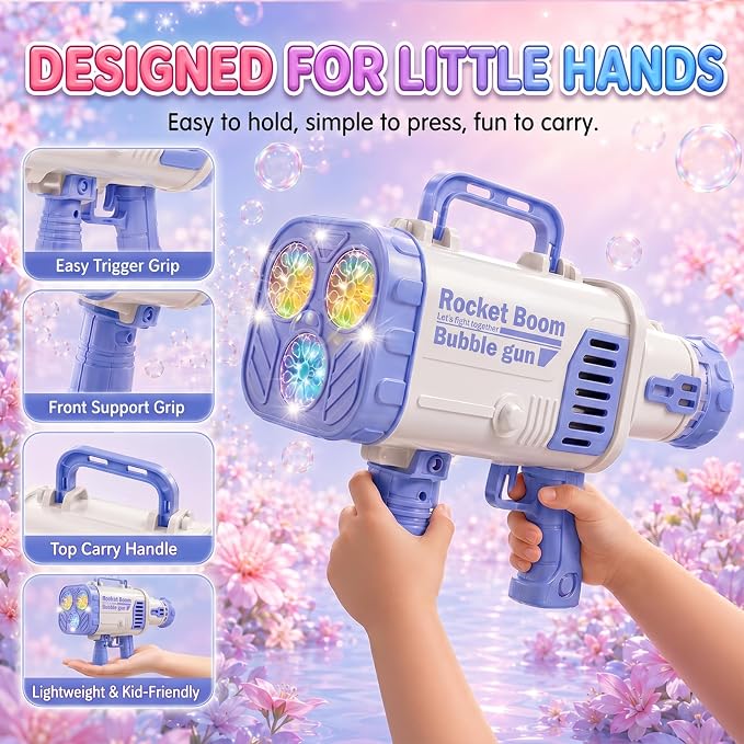 Blue LED Bubble Machine for Boys, Kids Bubble Blower | Blue LED bubble machine with high-output bubbles for backyard, pool, beach, and party fun; great gift for kids age 3+.
