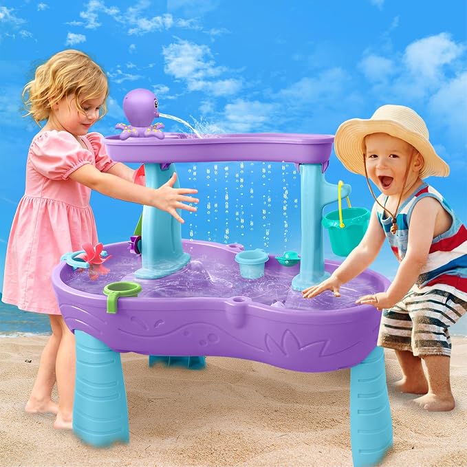 Intoypad Water Table Pump, Octopus Battery Powered Water Pump for Water Table 3 Hours Non-Stop Fun Summer Outdoor Water Toys Outside Water Play Table Accessories for Toddlers Kids (Purple)