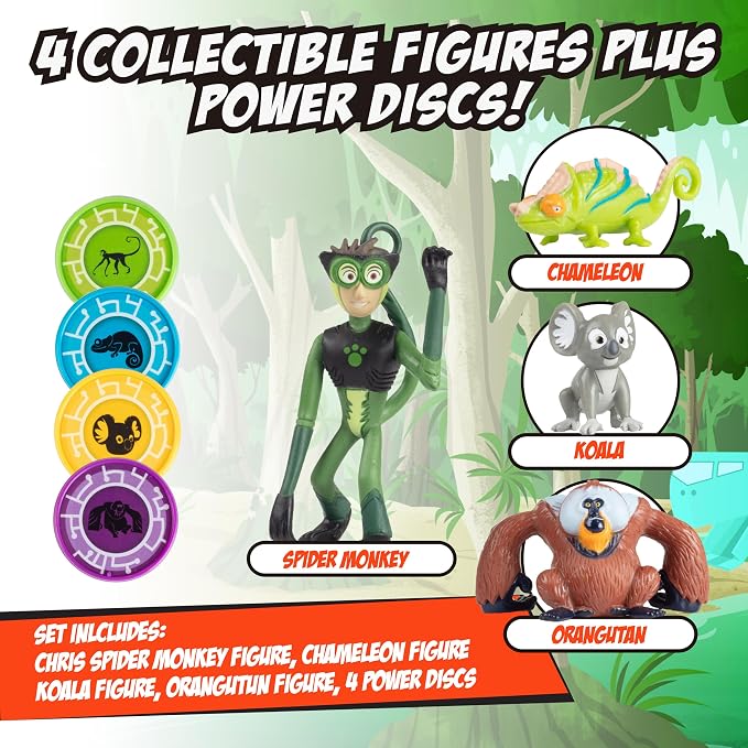 Wild Kratts Climbers Action Figure Collectible Figures & Discs (8pc) Includes 4 Creature Power Discs +4 Animals- Officially Licensed Toys for Children-Gift for Kids Boy Girl