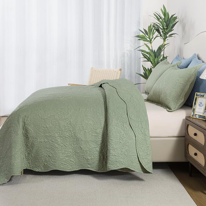 HoneiLife Queen Quilt Bedding Sets - Microfiber Quilt Sets for Queen Bed, 3-Piece Lightweight Bedspreads,Reversible Coverlets Rustic Bedlinen Sets, Embroidered Bedding Sets All Season Quilts