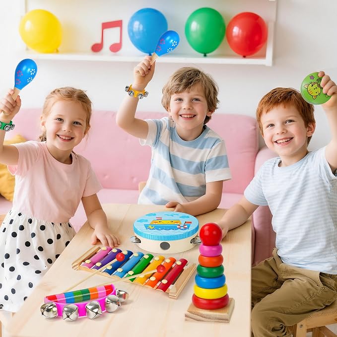 Childom Kids Musical Instruments for Toddlers,Baby Musical Toys for Toddlers,Preschool Educational Kids Gifts,Christmas Birthday Gifts for Boys Girls,Xylophone,Maracas,Wooden Instruments Toddler Toys