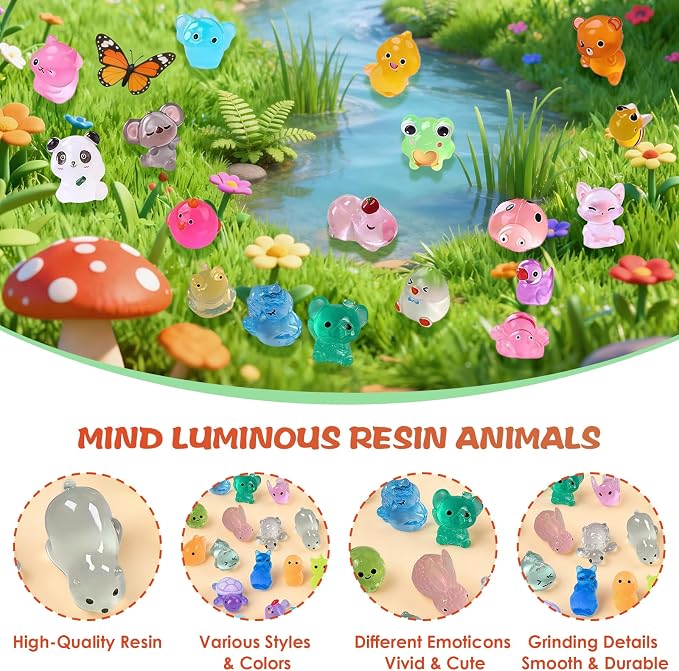 Mini Glow In The Dark Animal Resin Models, Resin Animals Mystery Bags, Individually Wrapped Blind Bags Tiny Animal Figurines, Collectible Mini Animals For Fairy Garden, DIY Crafts (200, animals)