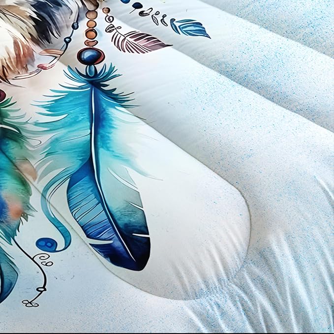 AILONEN Wolf Comforter Set - Dream Catcher Bedding Queen Size with 2 Pillowcases, Native American Wolf Printed Duvet Set, 3 Pieces