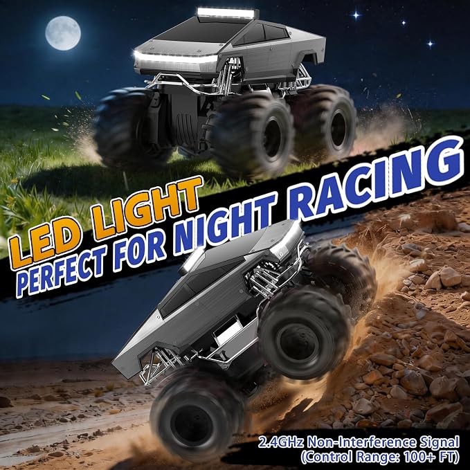 Qrytoi Waterproof Remote Control Car for Boys, 2.4GHz Amphibious RC Car, 1:18 4WD All-Terrain Monster Truck Toy with 360°Rotation and Non-Slip Tires, Toy Gift for Boys and Girls (Grey)