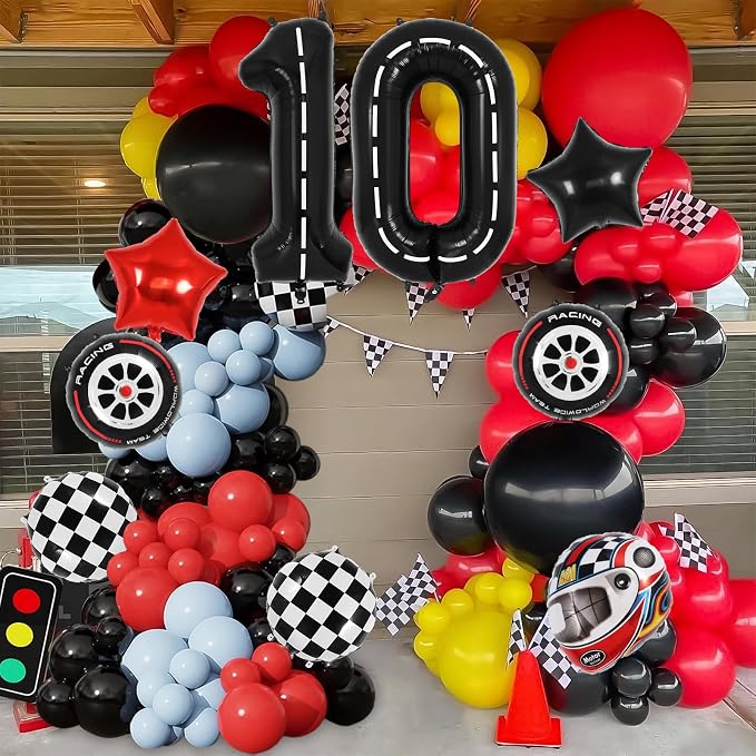 Race Car Birthday Balloons, Racetrack Number 0 Balloon, 40 Inch Large Foil Black 0 Balloon for Birthday Race Car Themed Party Decoration