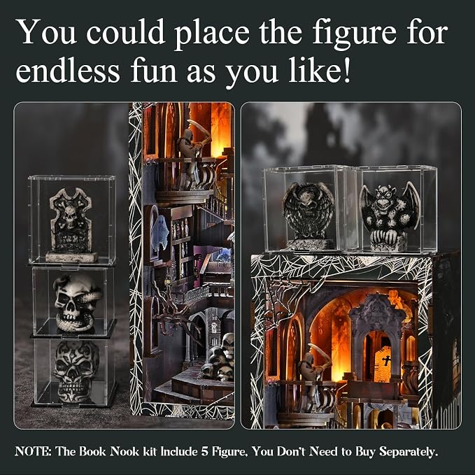 MiniCity Magic Booknook Building Set with LED Light, Mini Bookend Building Kit for Bookshelf & Home Decor, DIY Miniature Book Nook Building Model for Kids Adults Teens (Haunting Relics)
