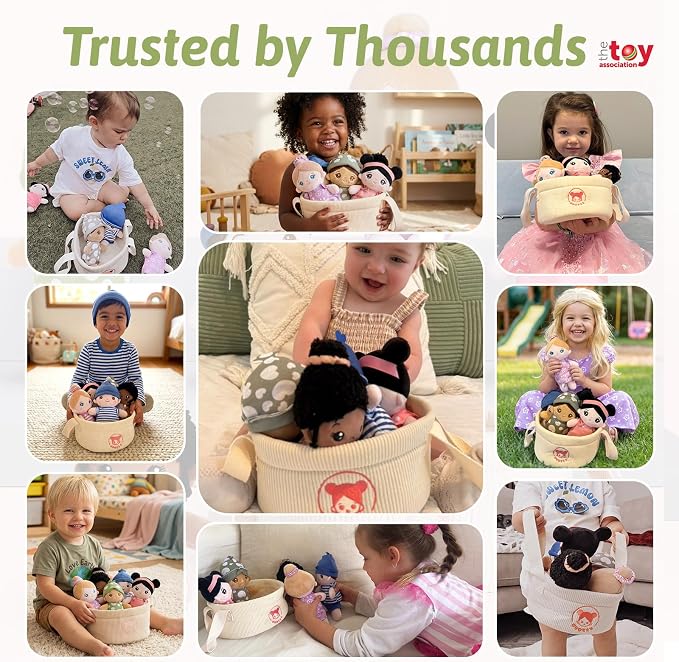 OUOZZZ Soft Baby Dolls, Set of 5 Multicultural 8.8" Plush Dolls in Basket | Diversity Ethnic, For Toddlers, Preschool, Daycare & Home