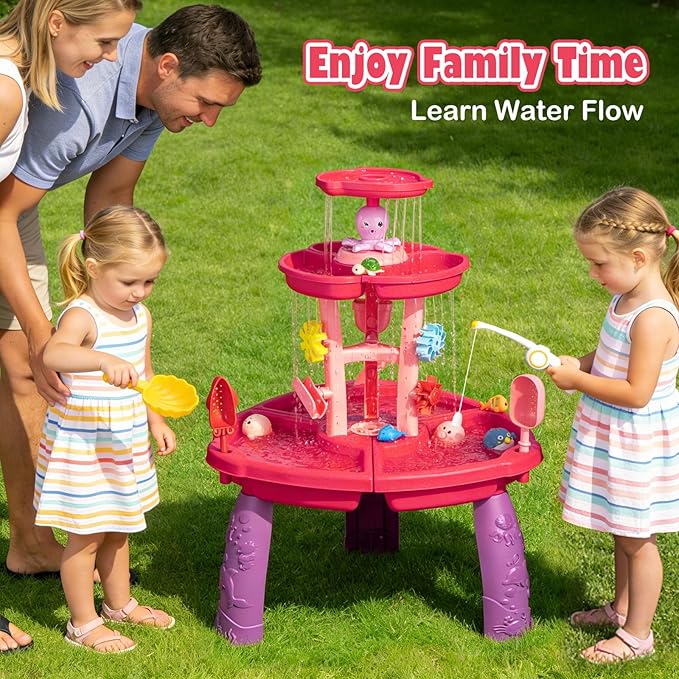 VROGTIK Water Table for Toddlers with Fishing Game Set 3-Tier Kids Sand Water Table Sensory Outdoor Toys for Kids Ages 4-8 Summer Beach Outside Backyard Toys for Girls& Boys Age 3 4 5 6 7 8 9