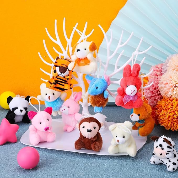 Mini Plush Animal Toy Set,Cute Animals Keychain Decoration for Kids,Goodie Bag Fillers, Basket Stuffers, School Prizes, Valentine's Day Party Supplies (24pcs)