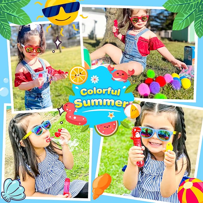 GIFTINBOX Mega Pool Party Beach Favors-60Pcs Bag Stuffers for Kids Bulk, Kids Sunglasses, Bubble Wands, Summer Toys for Party Supplies Birthday, Pool Beach Toys Ages 3 4 5 6 7 8