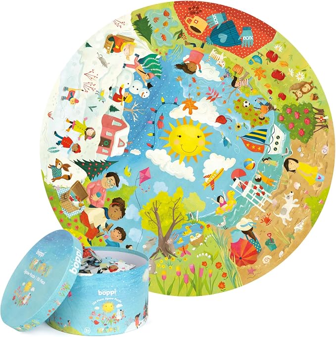 boppi Seasons Round Jigsaw Puzzle with 100% Recycled Card Spring Summer Autumn and Winter Scenes 150 Pieces for Children 5 6 7 8 Years 58cm Diameter