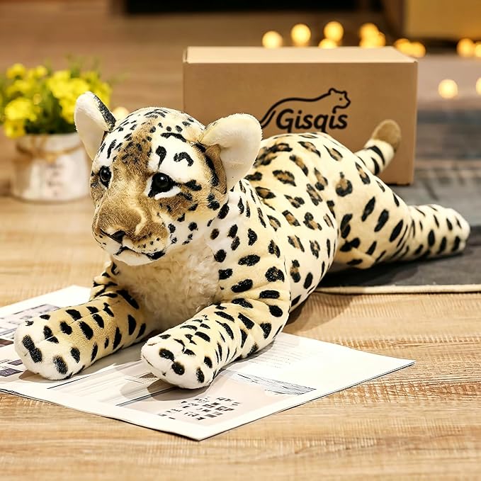 Cheetah Stuffed Animal 16" Leopard Stuffed Animal Cheetah Plush Toy Cute Pillow Giant Realistic Jaguar Plush Stuffy Birthday Gifts for Kids Girls Boys