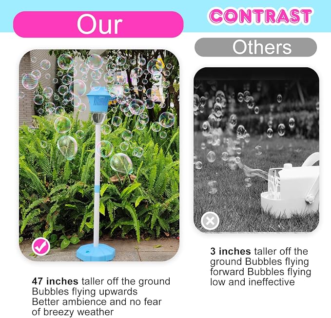 AIERSA Bubble Machine Automatic,Height 47 Inches Vertical Bubble Machine for Parties, Outdoor Battery Bubble Maker with Lights,Bubble Blower Machine for Wedding Kids Toddlers Birthday Party