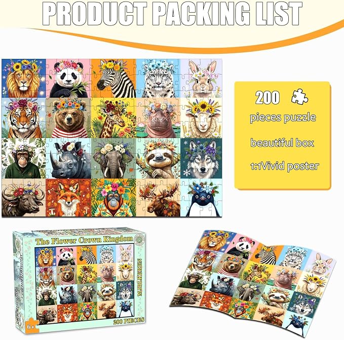 Puzzles for Kids Ages 6-8 8-12 Year Old, 200 Pieces Jigsaw Puzzles for Kids-Beautiful Wild Animals Jigsaw Puzzles Learning Educational Toys for Boys and Girls