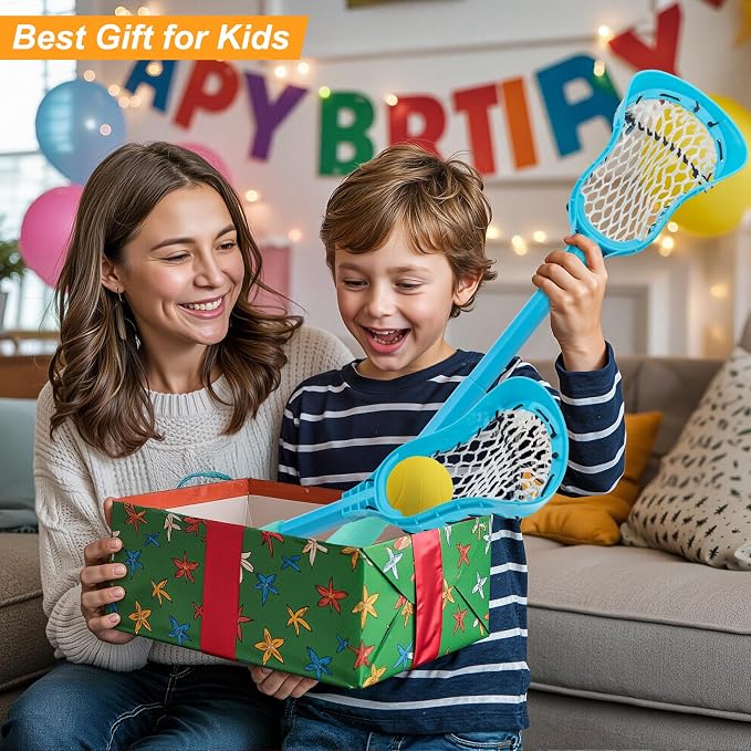 Outdoor Toys Adjustable Kid Lacrosse Stick Set Ball - Toddler Outside Beach Pool Yard Game & Toy for Ages 3+ 4 5 6 7 8 Year Old Boy & Girl Gift for Kids, with Lightweight Easy-Catch & Full Size Basket
