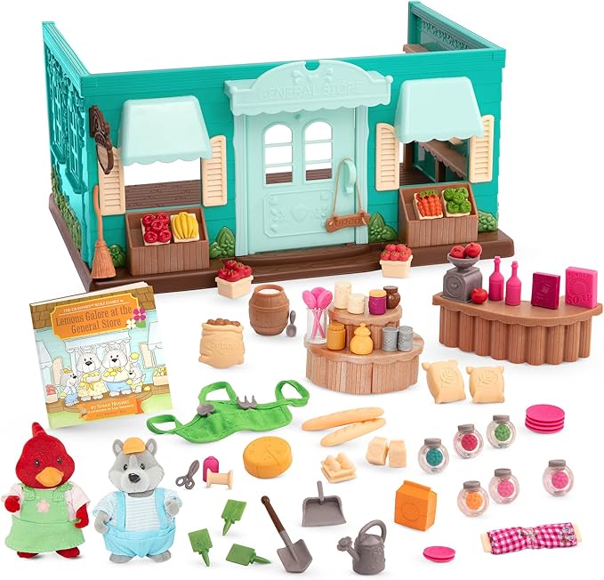 Li'l Woodzeez – Pass – the – Pasta Restaurant Playset – 41 Pieces Dollhouse Set with Table, Benches, Food & Accessories for Imaginative Roleplay – Compatible with Figurines 3+ Years