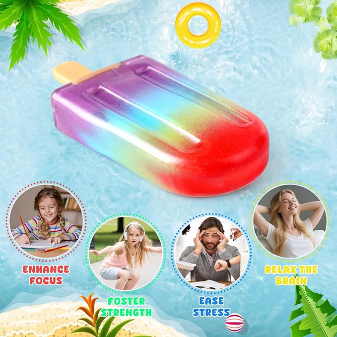 Popsicle Squishy Squeeze Toys , Malt Sugar Ice Cream Squishies Slow Rising Sensory Fidget Travel Toys for Adults, Kids, and Teens – Summer Classroom Prize (Colorful)