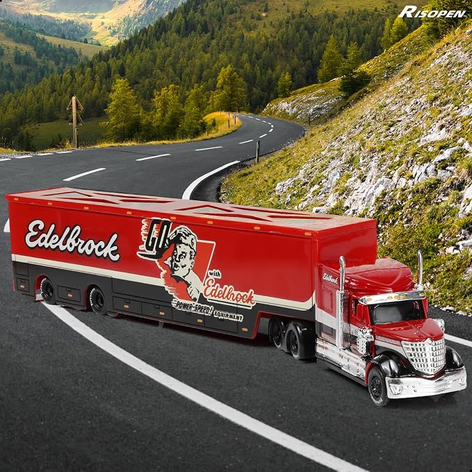 Semi Truck Toy with Trailer, 1/64 Scale Alloy Metal Diecast Heavy Semi Truck Trailer Head Toy Model, International Lonestar Diecast Tow Traktor Gift for Boy Adult Model Car Collector -Red