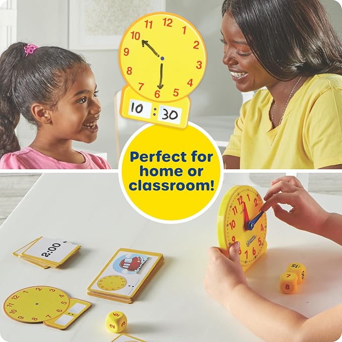 Learning Resources Time Activity Set - Kids Learning Clock, Classroom Clocks for Students, Telling Time Teaching Clock, Analog Clocks for Kids, Teaching Classroom Supplies
