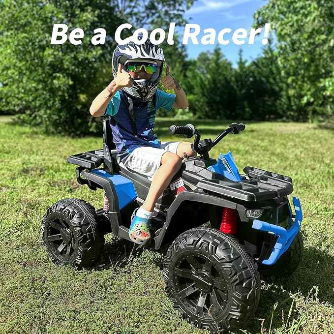 Hikiddo Kids ATV 4 Wheeler, 24V Ride On Toys Car for Big Kids with 400W Motor, 2 Seater - Blue