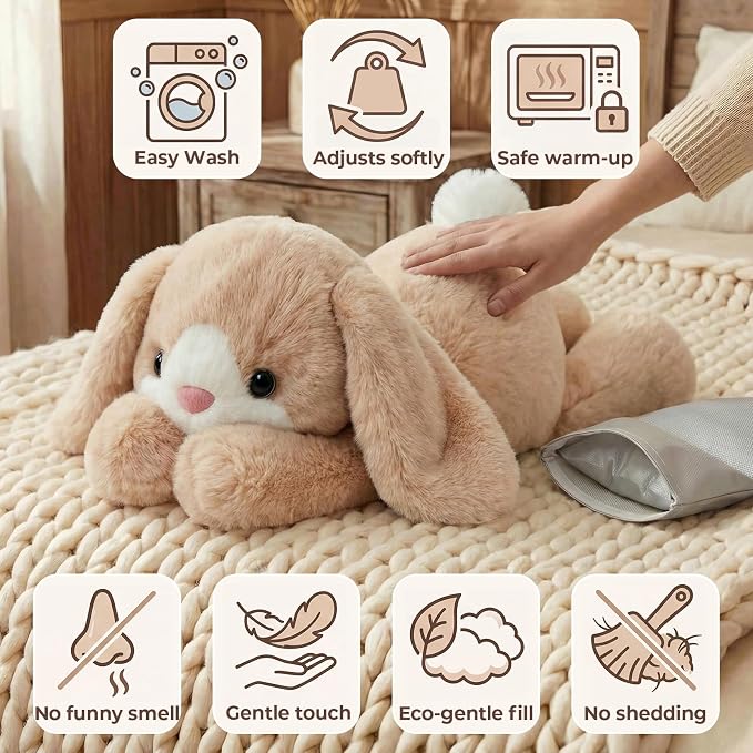 Mewaii Weighted Stuffed Animals for Adults & Kids, 2-5 lbs - 23" Heatable Coolable Bunny Plush, Microwavable Adjustable Removable Inner Pad, Realistic Hug Comfort Easter Gift (Cream White)