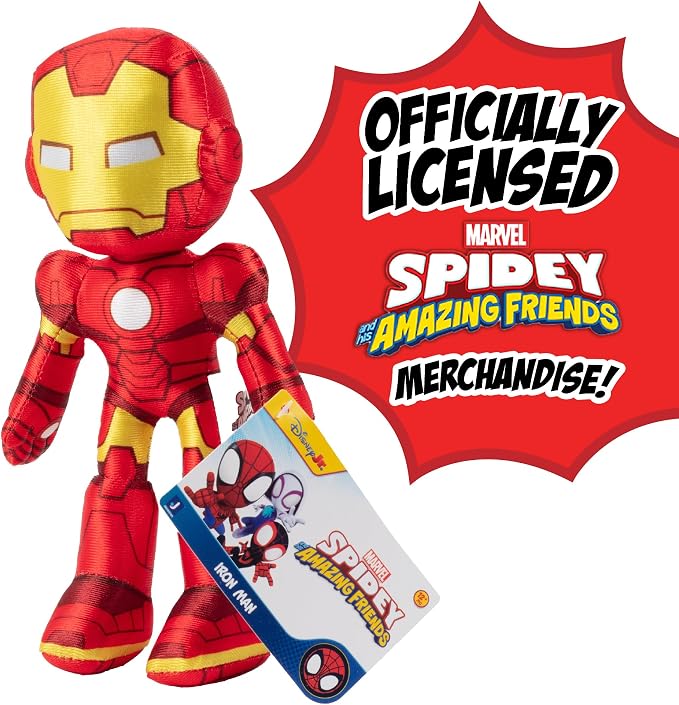 Marvel Spidey & His Amazing Friends 8" Plush 3-Pack Set - Hulk, Black Panther, Iron Man - Officially Licensed Stuffed Animal Toy Figures - Spider-Verse Gift for Kids, Boys, Girls