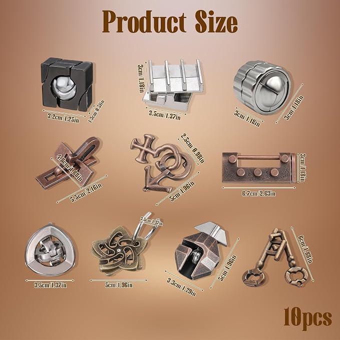 10 Pcs Metal Brain Teaser Puzzles Assortment Adults Difficult Magic Puzzles for Classroom Mind Challenge Educational,Highly Hard Brain Games IQ Logic Test, 3D Highly Difficult Adult Puzzles（10 Models）