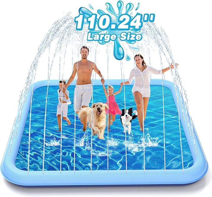 EPN Splash Pad, 155"- 110.24" Size Extra Large Sprinkler Play Mat for Dogs & Kids, Thicker Wading Pool Summer Outdoor Water Toys, Fun Backyard Fountain Play Pad for 3 Age+ Girls Boys Children & Pets