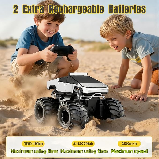 Remote Control Car, 1:18 Amphibious RC Cars, 4WD All Terrain Off-Road Pickup, 2.4GHz Waterproof Cyber Truck, 360° Rotatable Monster Truck Toys for Boys Christmas Birthday Gifts Age 6 7 8 9 10-13+