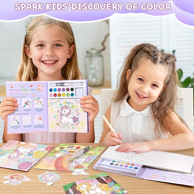 Accevo Paint with Water Coloring Books for Toddlers, Unicorn Theme Mess Free Watercolor Painting Papers for Kids Water Color Paint Kit Art and Craft Toys Birthday Christmas Gift for Ages 3-5, 4-8